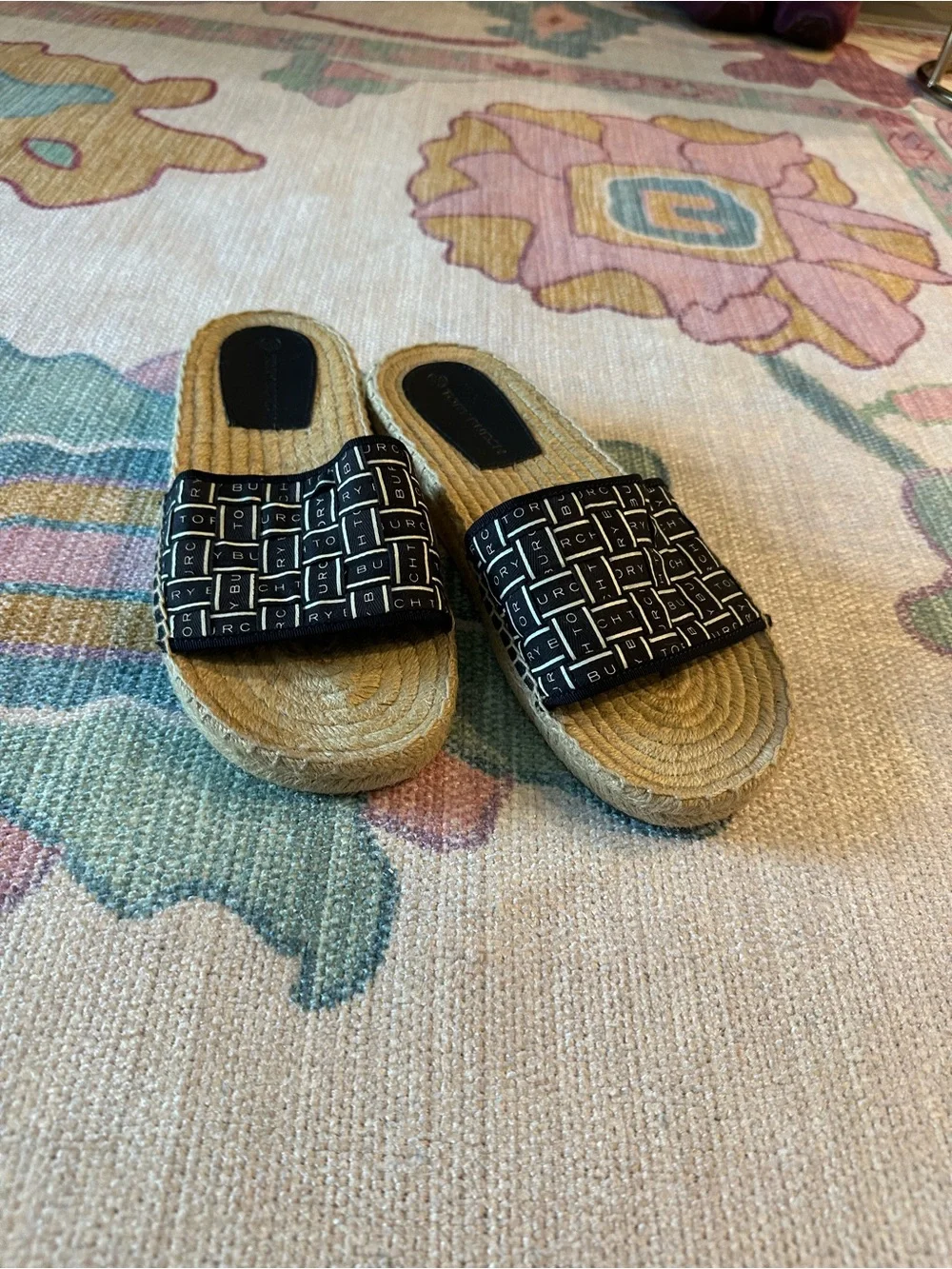 Tory Burch Monogram Espadrille Slide Sandals